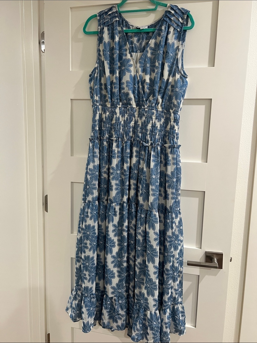 Current Air Blue Floral Sleeveless Smocked Midi Dress